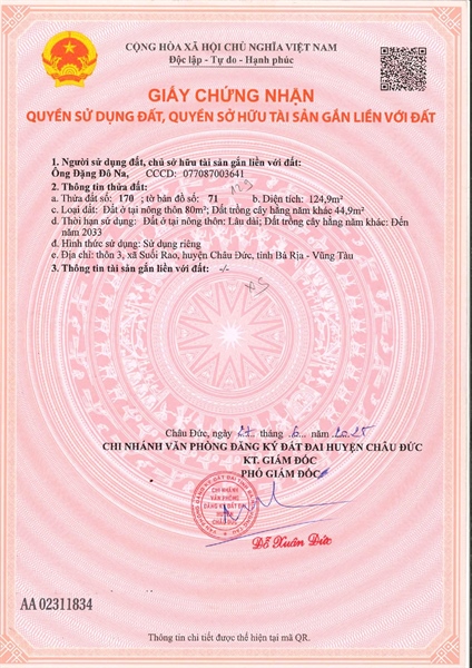 AC-CĐ-SR0013 - Thửa đất 170- Tờ bản đồ 71 Xuân Sơn - TP.HCM