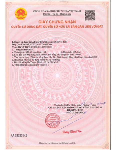 AC-CĐ-ĐB0003 - Thửa đất 338- Tờ bản đồ 119 Nghĩa Thành - TP.HCM