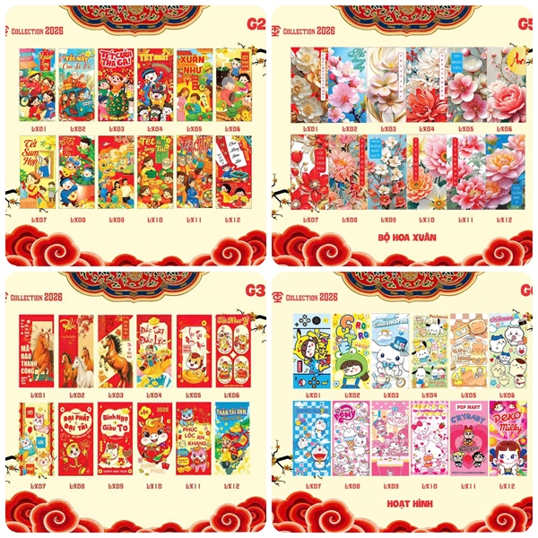 Set 100 lì xì TRUYỀN THỐNG, mix 10 mẫu