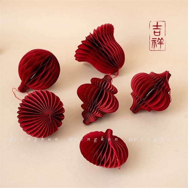Set 10 đèn lồng giấy Origami đỏ sang trọng