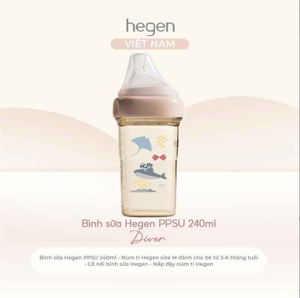 Bình sữa Hegen PPSU 240ml Pink – Diver