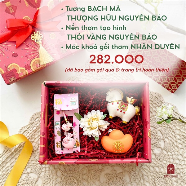 Set quà BẠCH MÃ + nến NGUYÊN BẢO + túi gối thơm NHÂN DUYÊN