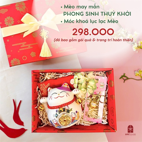 Set quà Mèo PHONG SINH THUỶ KHỞI + móc khoá lục lạc mèo