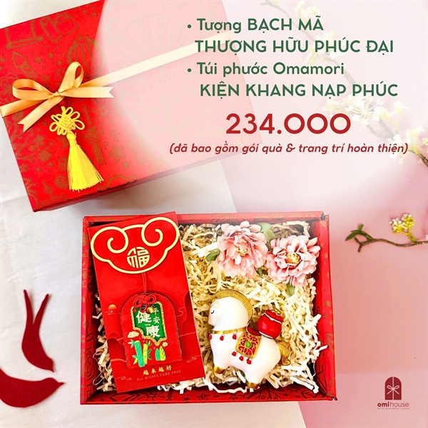 Set quà tượng BẠCH MÃ + Omamori KIỆN KHANG NẠP PHÚC