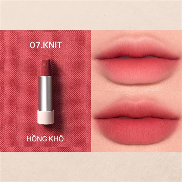 Son thỏi mềm môi 3CE- 07 KNIT (VAT)