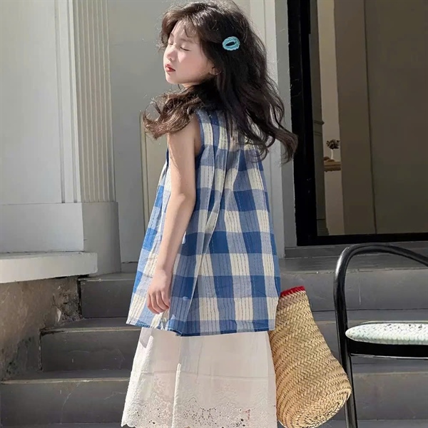 25155 set caro xanh + váy 5-13