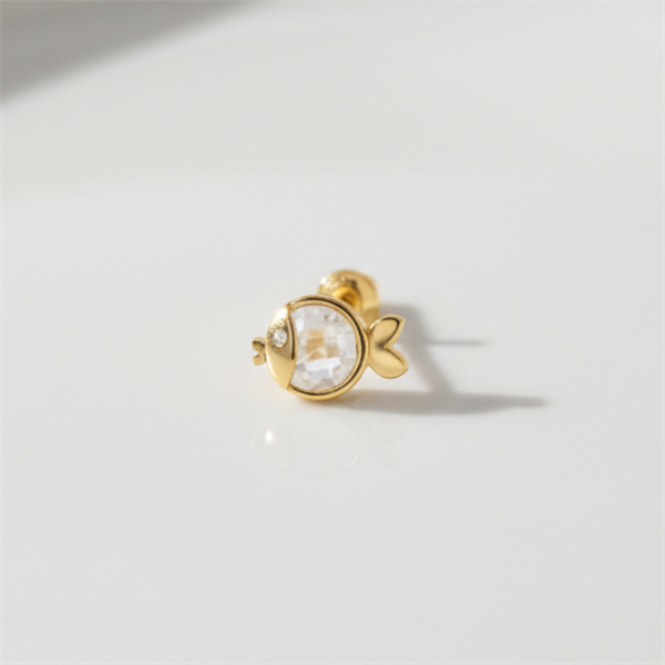 14k (58.5%) Solid Gold Gem Cat Piercing