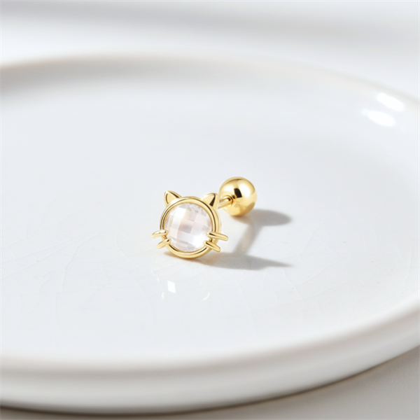 14k (58.5%) Solid Gold Gem Cat Piercing