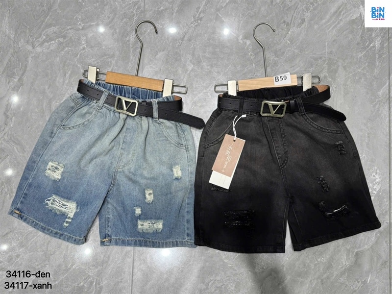 34116- Quần short rách đen loang