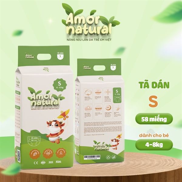 Tã dán Amor Natural size S (Bịch 58 cái)