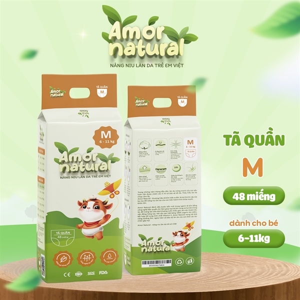Tã quần Amor Natural size M (Bịch 48 cái, kiện 8 bịch)