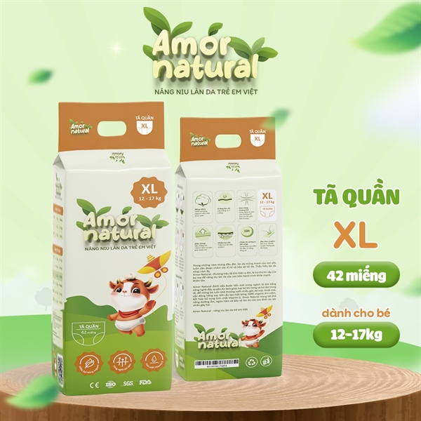 Tã quần Amor Natural size XL (Bịch 42 cái, kiện 8 bịch)
