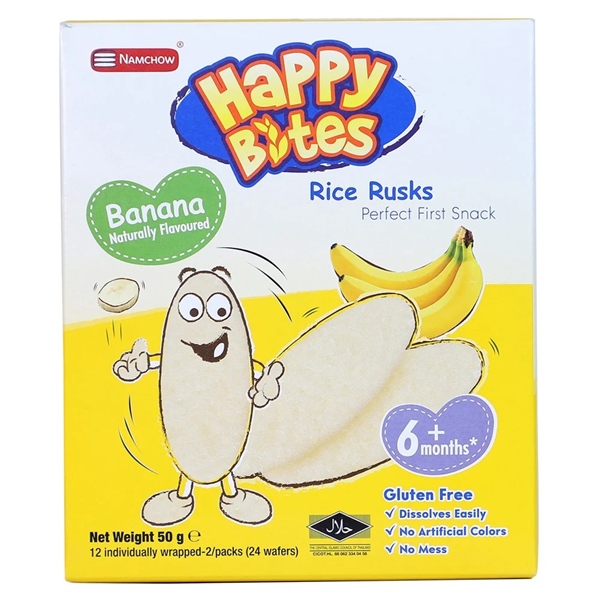 Bánh gạo ăn dặm Happy Bite vị Chuối (Hộp 12 gói)
