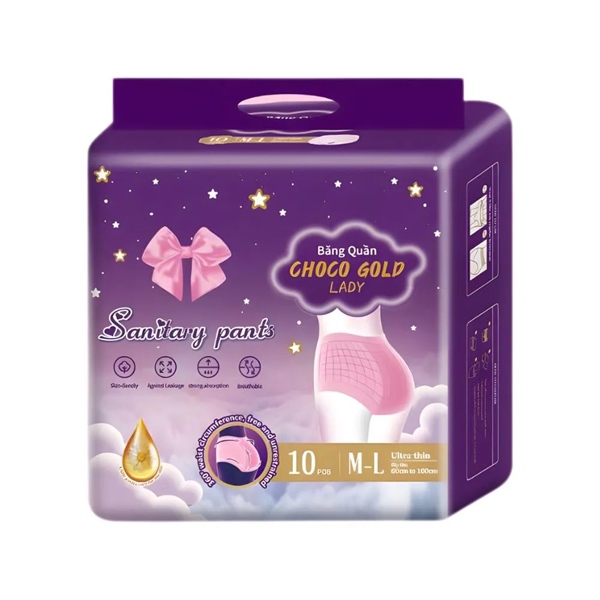 Băng vệ sinh dạng quần Choco Gold Lady size M-L (Vòng eo khoảng 60cm - 100cm, bịch 10 cái)