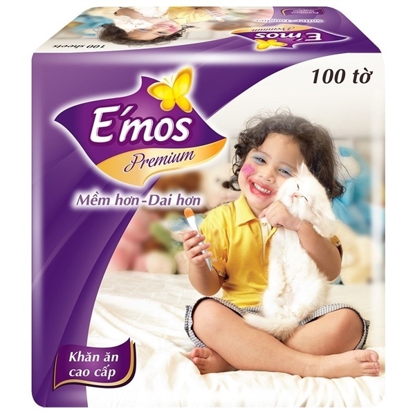 Khăn ăn Emos premium cao cấp gói 100 tờ 1 lớp kích thước 33x33 cm