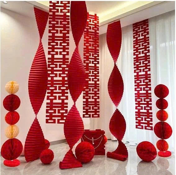 Set 5 dải giấy đỏ gợn sóng, 28cm, dài 3m