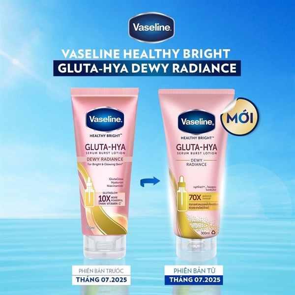 Dưỡng Thể Trắng Da Vaseline Healthy Bright Gluta-Hya Serum Burst UV Lotion 70x 300ml Dewy - Radiance - Hồng