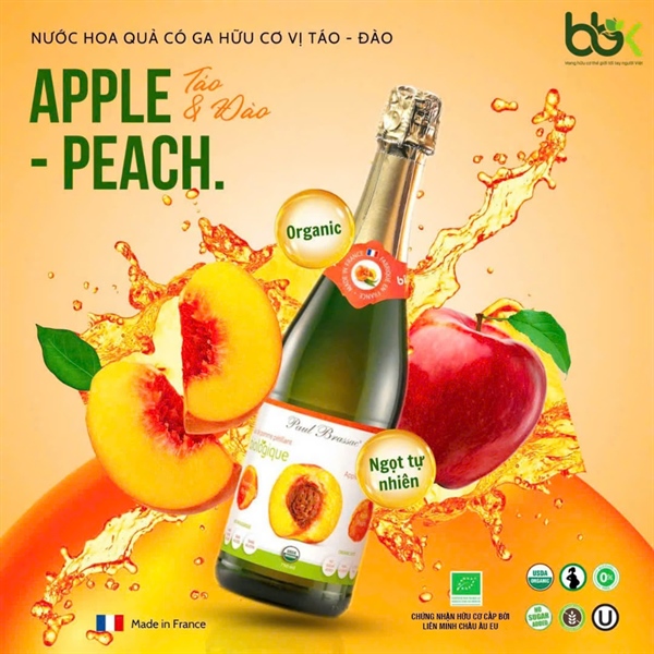 Nước Hoa Quả Có Gas Hữu Cơ vị Táo – Đào Paul Brassac 750ml