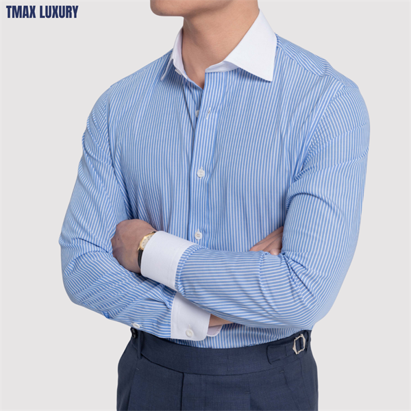 ÁO SƠ MI KẺ SỌC PHỐI CỔ TRẮNG SMART-FIT TMAX LUXURY