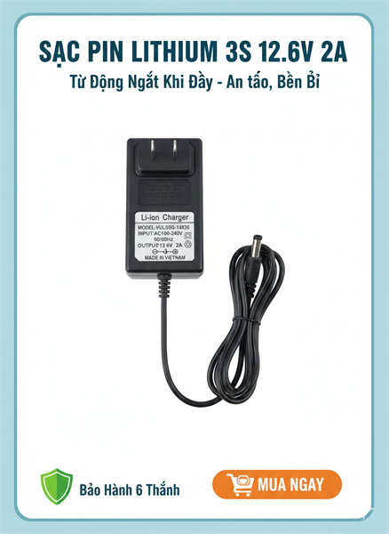 Sạc Pin Li-ion 3S 12.6V 2A – Có Đèn Báo Tự Ngắt An Toàn