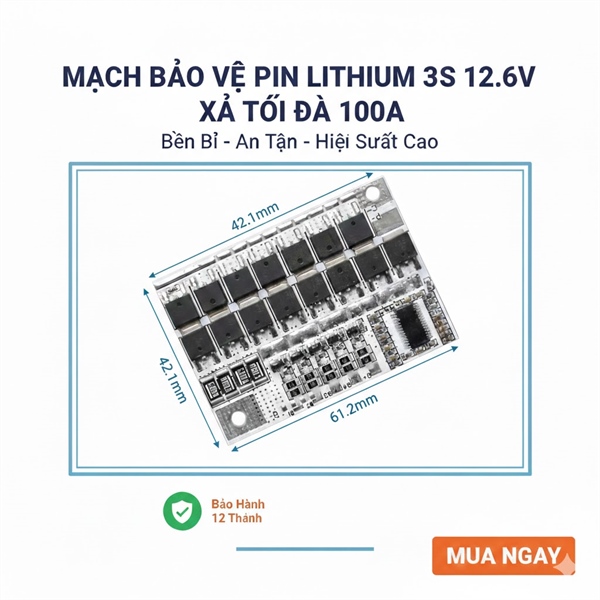 Mạch Bảo Vệ Pin 3S 100A 12.6V - Chuyên Độ Máy Khoan National, Makita, Dewalt Nhật Bãi (Dòng Xả Cực Cao)