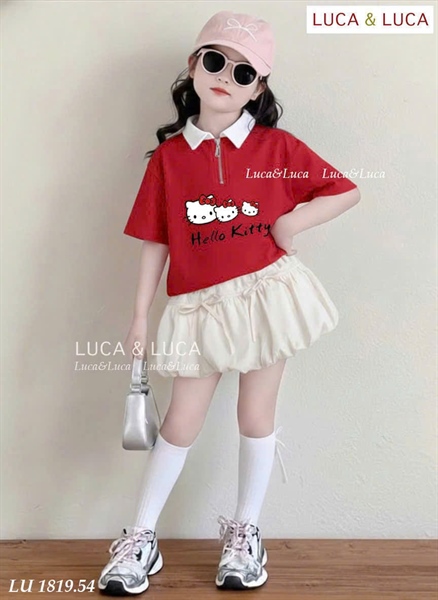 Set váy polo đỏ phối quần bí đáng yêu hello kitty (2y-12y)