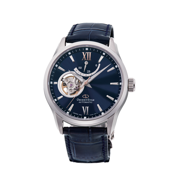 Orient Star Contemporary - Open Heart - Vỏ Trắng - Mặt Xanh Dây Da - RE-AT0006L00B