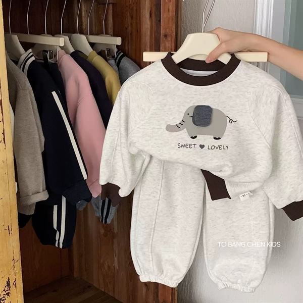 Set sweater nỉ xám trắng con voi