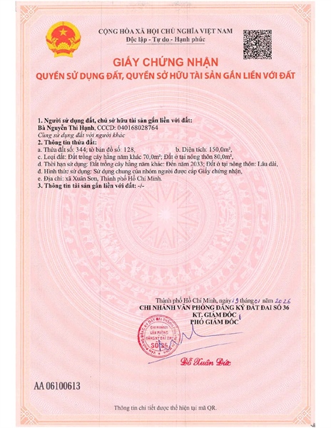 AC-CĐ-SR0028 - Thửa đất 344- Tờ bản đồ 128 Suối Rao - TP.HCM