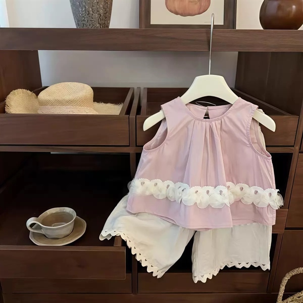 Set áo hồng quần trắng thô hàn