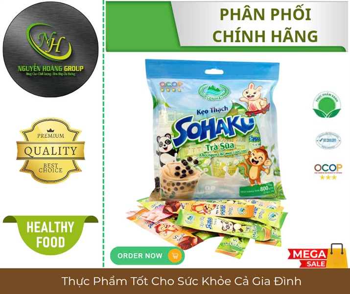 SƠN HẢI - Kẹo Thạch SOHAKU Trà sửa Túi 800g ( 25 gói x 32gr) ( Thùng 12 Túi)