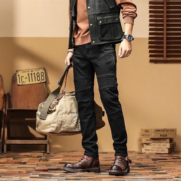 Jean Dài QC VIP- 8363 Biker rã ngang mix khóa- ĐEN