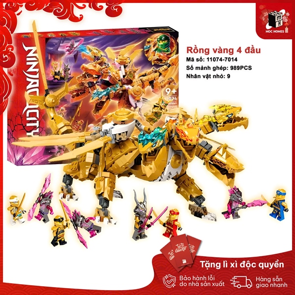 Đồ chơi lắp ráp Ninja go rồng vàng 4 đầu Golden Ultra Dragon 7014