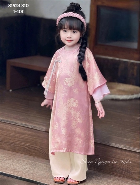 S1524 Áo dài hoa hồng q kem