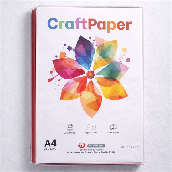 Giấy bìa màu đỏ A4 Craft Paper – Xấp 100 tờ