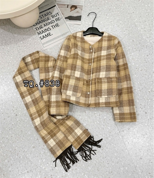 Khoác dạ kẻ kèm khăn 838