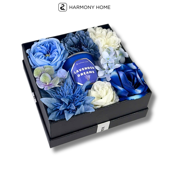 Bộ Quà Tặng Nến Thơm Hoa Lụa Màu Xanh Dương