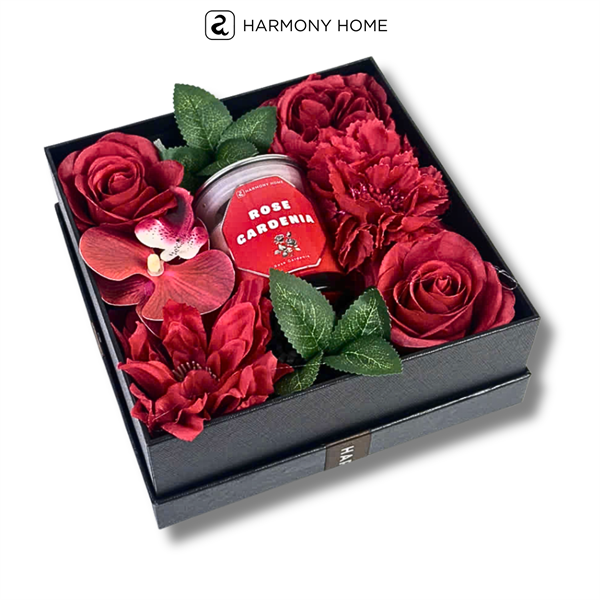 Bộ Quà Tặng Nến Thơm Hoa Lụa Màu Đỏ