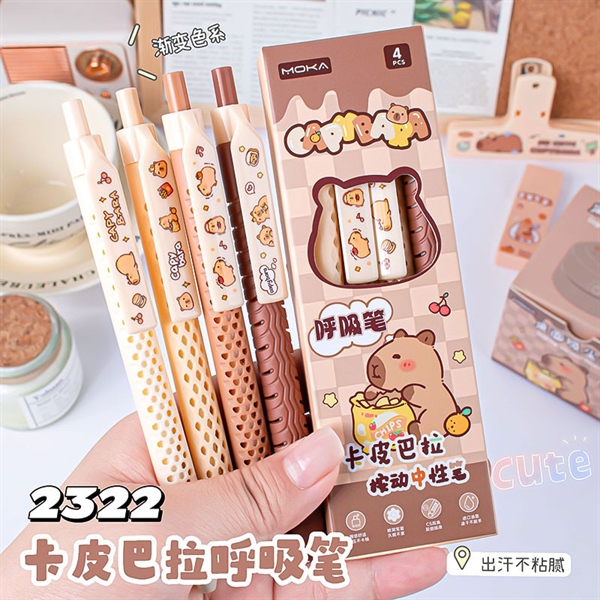 Hộp 4 bút CAPYBARA - thân tổ ong, MOKA-2322, mực đen, SP3280