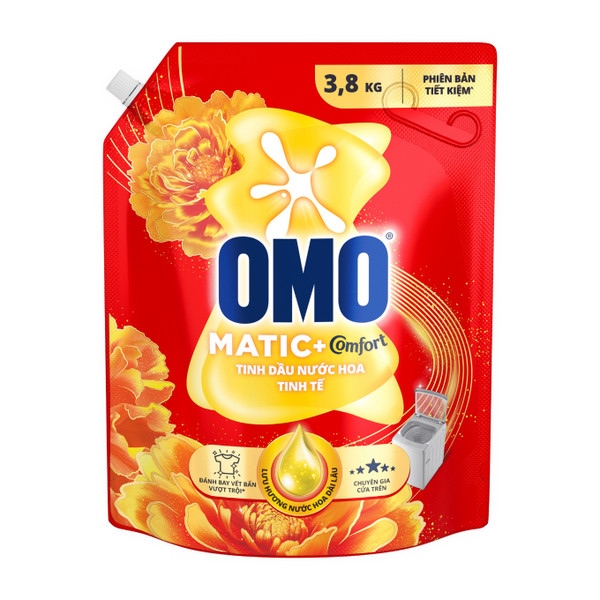 Nước giặt OMO Matic Comfort Cửa Trên - tinh dầu nước hoa tinh tế túi 3.6kg