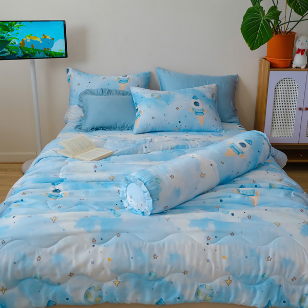 Ga lẻ (không vỏ gối) Tencel 60s họa tiết mây xanh, tàu vũ trụ
