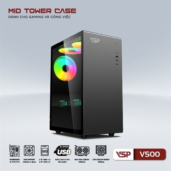 Máy tính Văn phòng - Ryzen 5-8400F Up 4.7Ghz 6C/12T , A620, DDR5 8GB, SSD 240GB, R5 220 2GD3 (KM: Chuột không dây Gaming RAPOO VT9PRO Dual-Mode SP92050277)