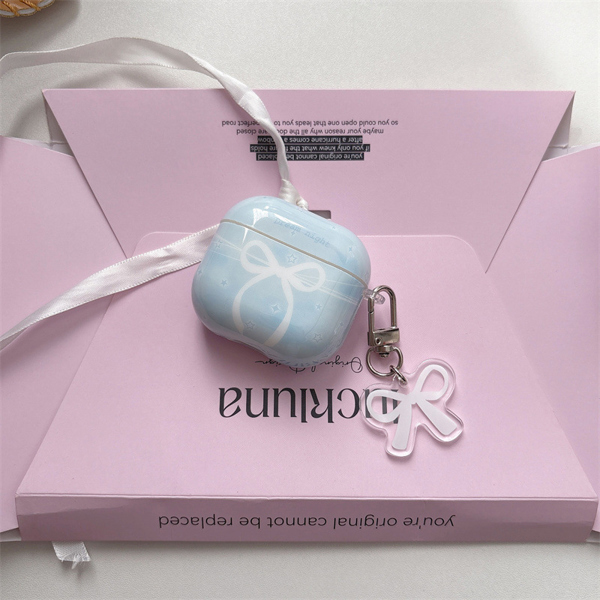 Case Airpod Xanh Nơ Trắng + Móc - 3