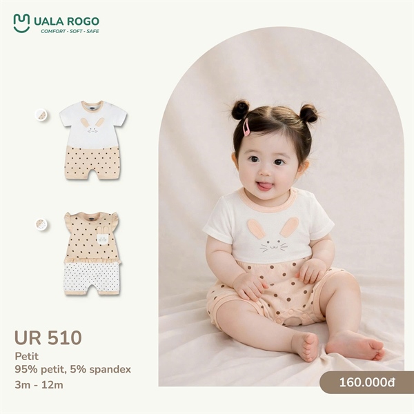 UR510 - 3M/12M - Body cộc bé gái thỏ chấm bi
