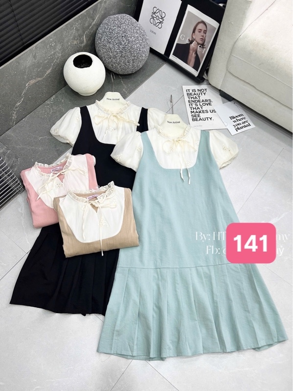 Váy cs đũi phối tơ thêu thắt nơ HT 141
