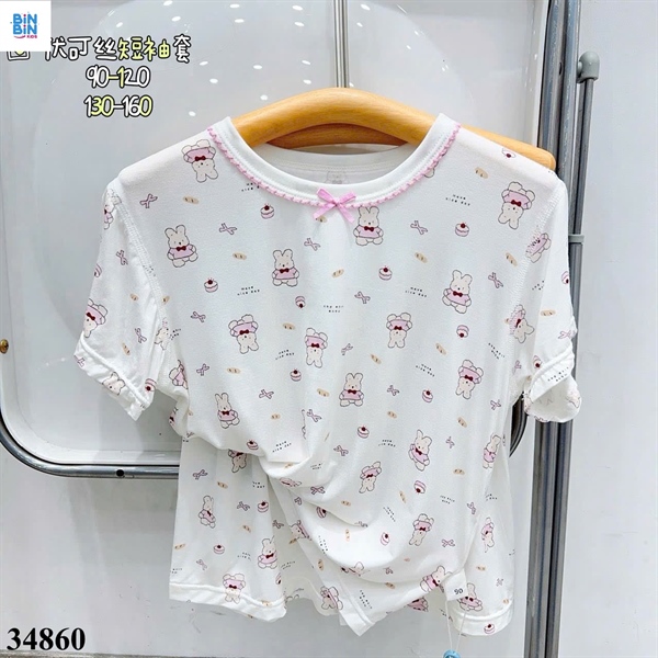 34860-Bộ tencel TN bé thỏ viền nơ
