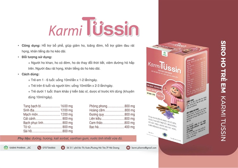 Siro uống Karmi Tussin Hỗ trợ bổ phế, giảm ho, loãng đờm hỗ trợ giảm đau rát họng, khản tiếng (Hộp 1 chai 125ml) 2
