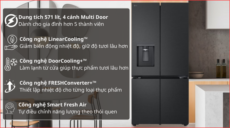 Tủ lạnh LG Inverter 571 lít Multi Door LFD58BLMA 2025 - Việt Nam