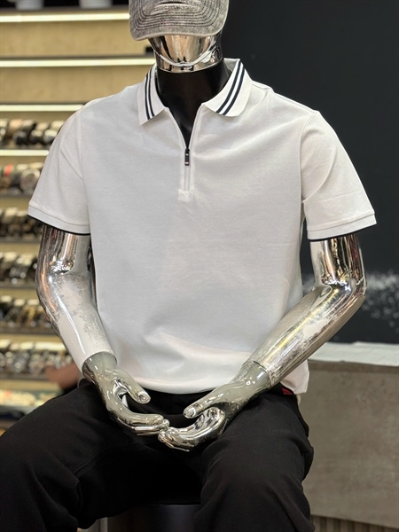 Thun Polo - Koren QC- E99905 Khóa kéo viền Bâu- Trắng