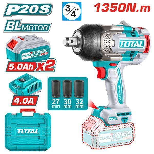 Máy siết buloong Pin 20V-3/4"-1350Nm Total TIWLI20135 (2 Pin)